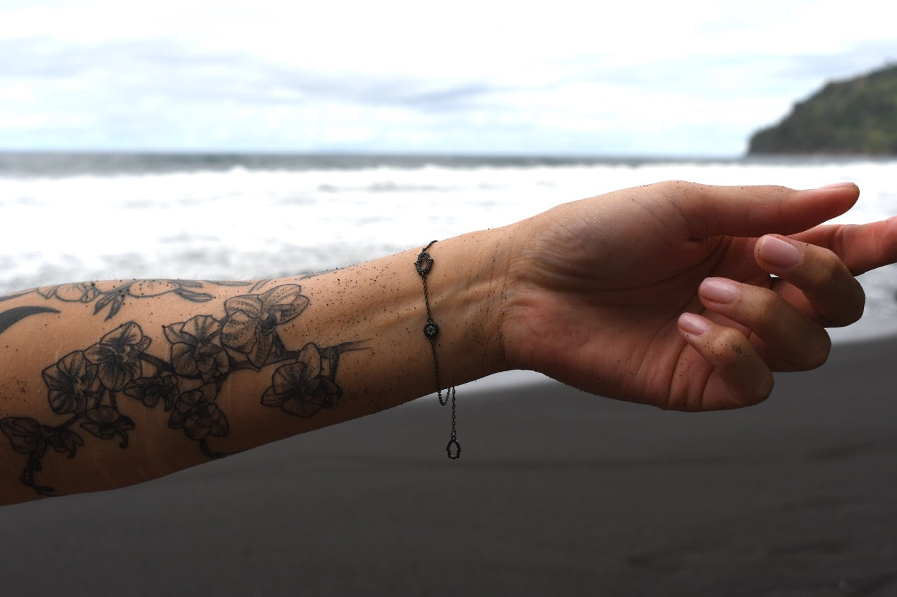 Elle Hand of Hamsa Chainlet in Black Gold