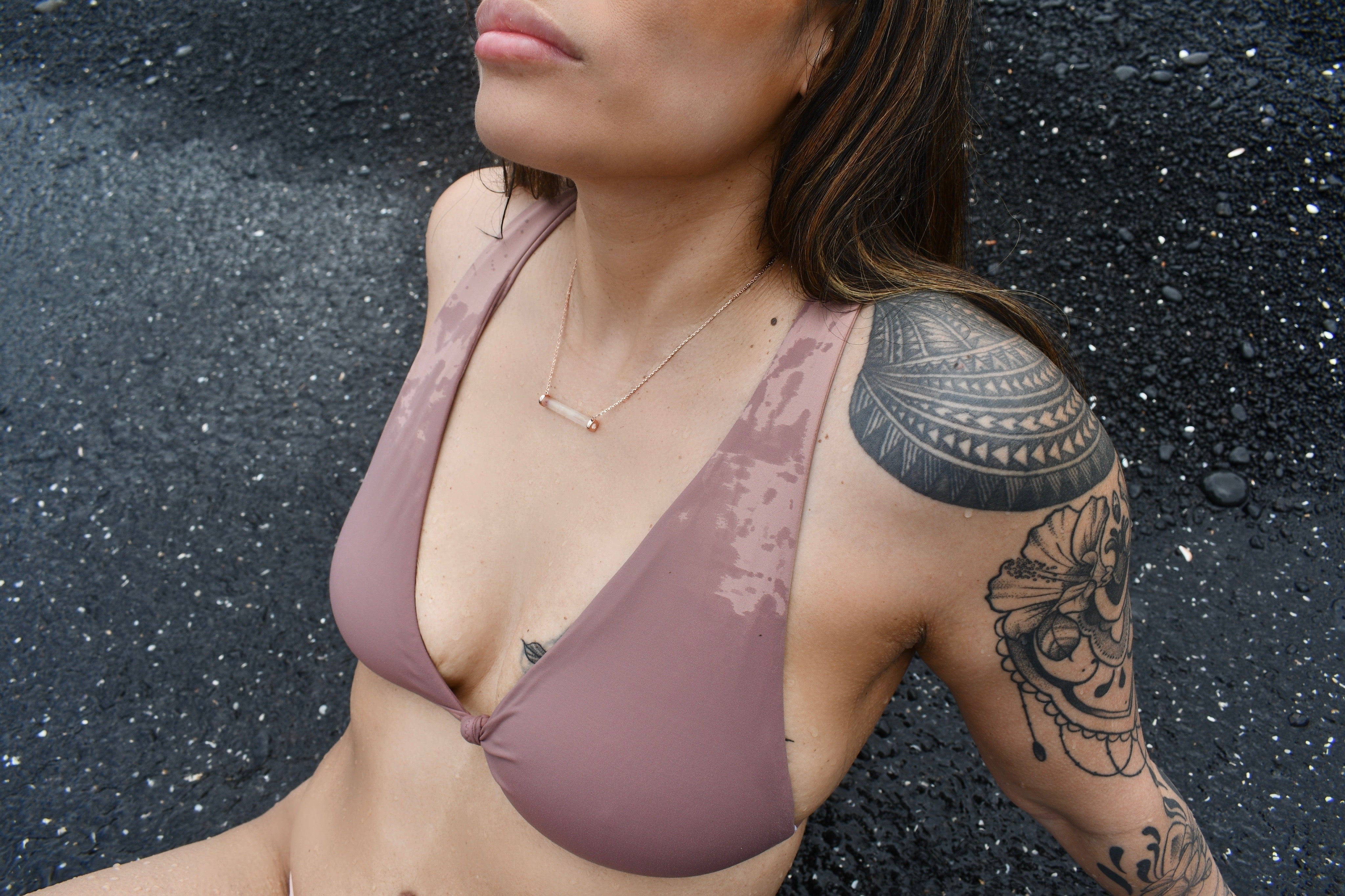 Aidyn Crystal Bar Necklace in 14K Rose Gold