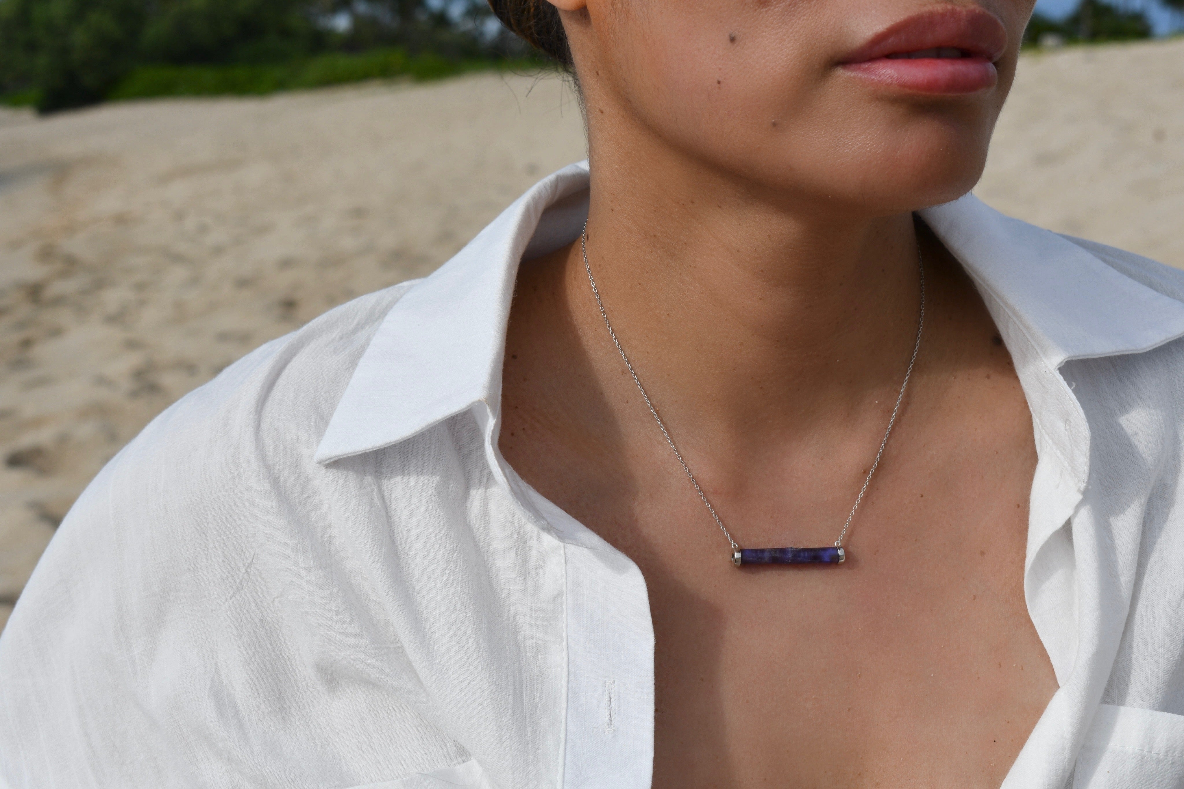 Aidyn Crystal Bar Necklace in White Gold