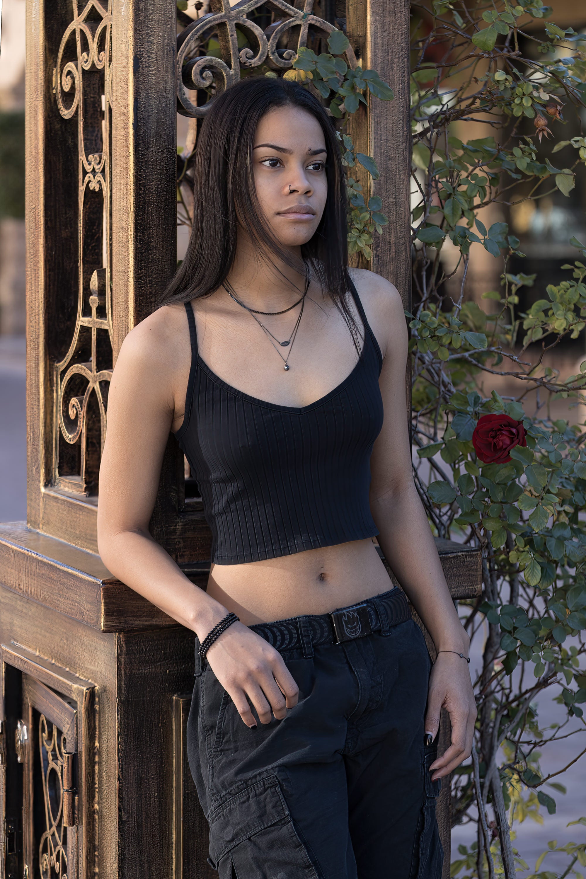 Cami Round Eye Necklace in Black Gold Plating