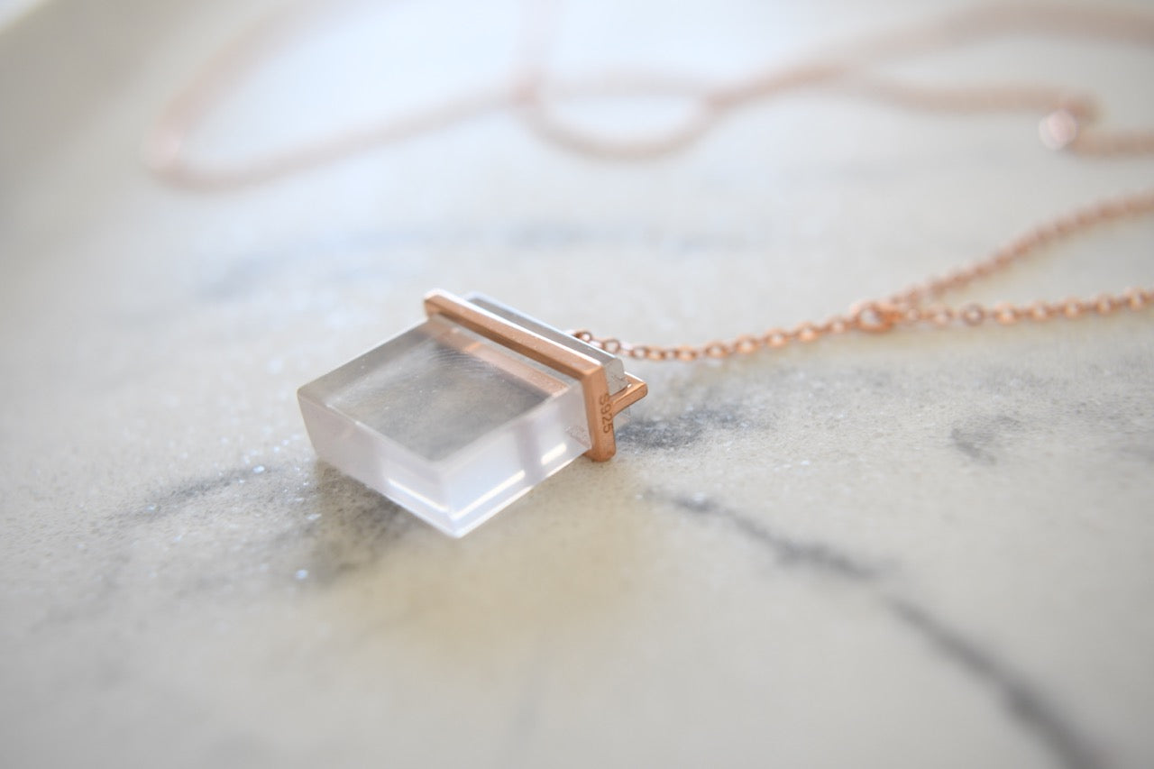 Alexander Square Crystal Y-Necklace in Rose Gold Plating