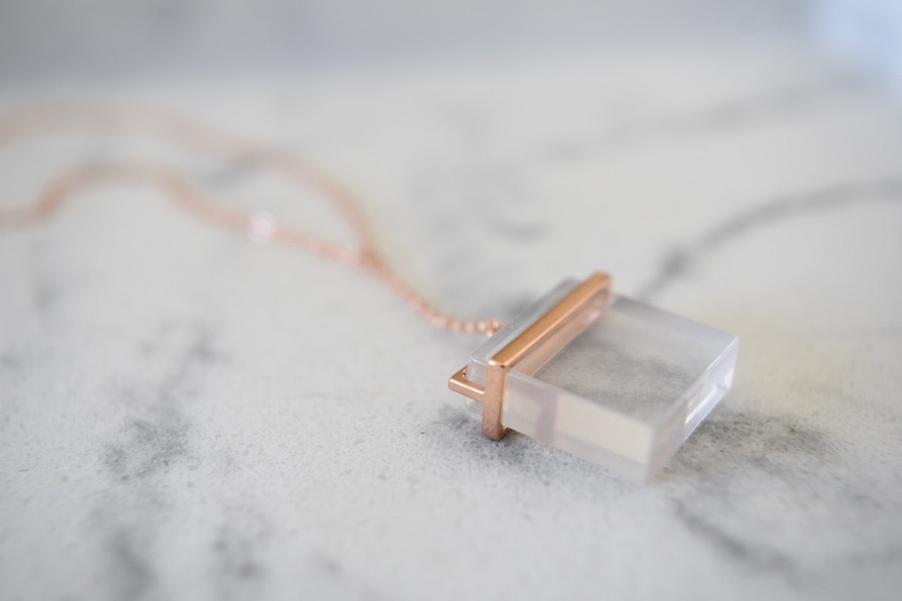 Alexander Square Crystal Y-Necklace in Rose Gold Plating