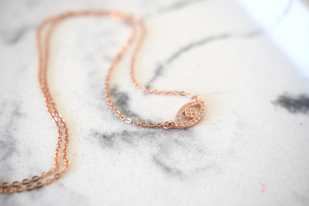 Lexi Mini Eye Necklace in Rose Gold Plating