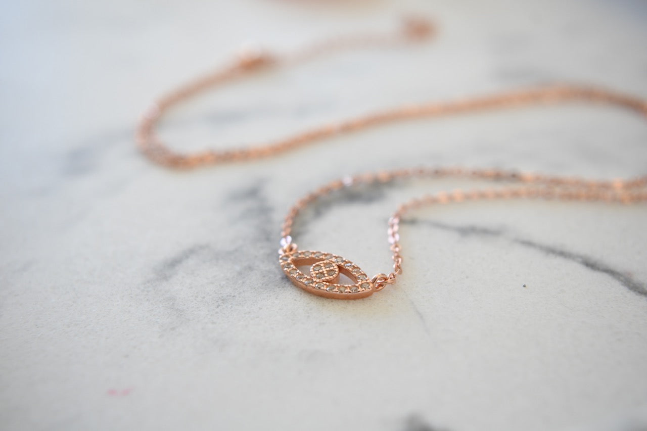 Lexi Mini Eye Necklace in Rose Gold Plating