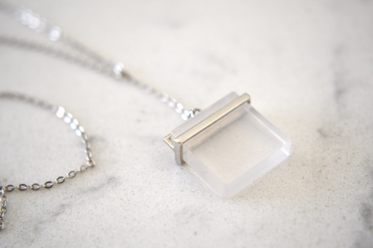 Alexander Square Heart Y-Necklace in White Gold Plating
