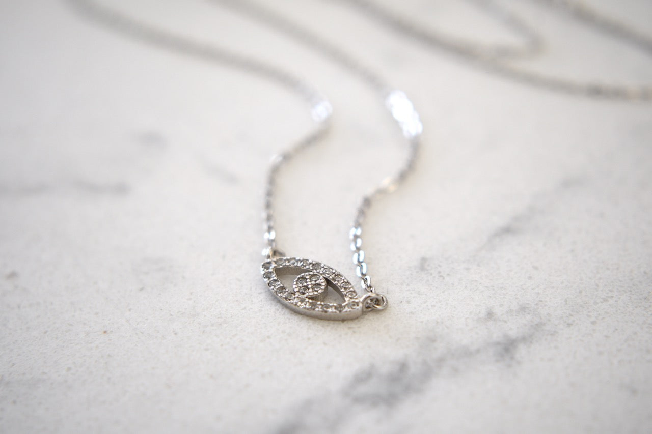 Lexi Mini Eye Necklace in White Gold Plating