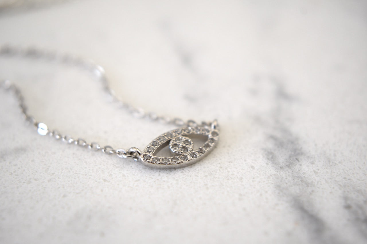 Lexi Mini Eye Necklace in White Gold Plating