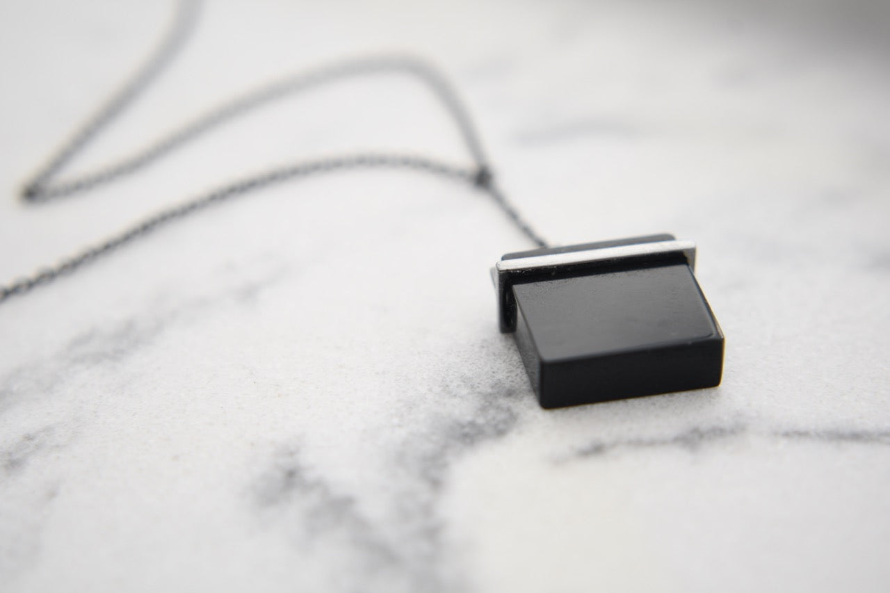 Jase Square Heart Y-Necklace in Black Gold Plating