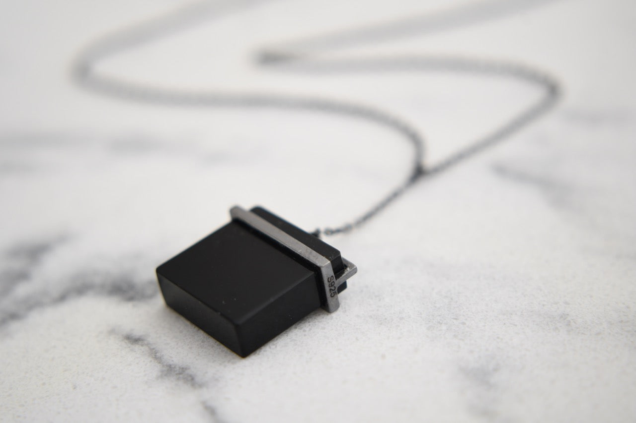 Jase Square Heart Y-Necklace in Black Gold Plating