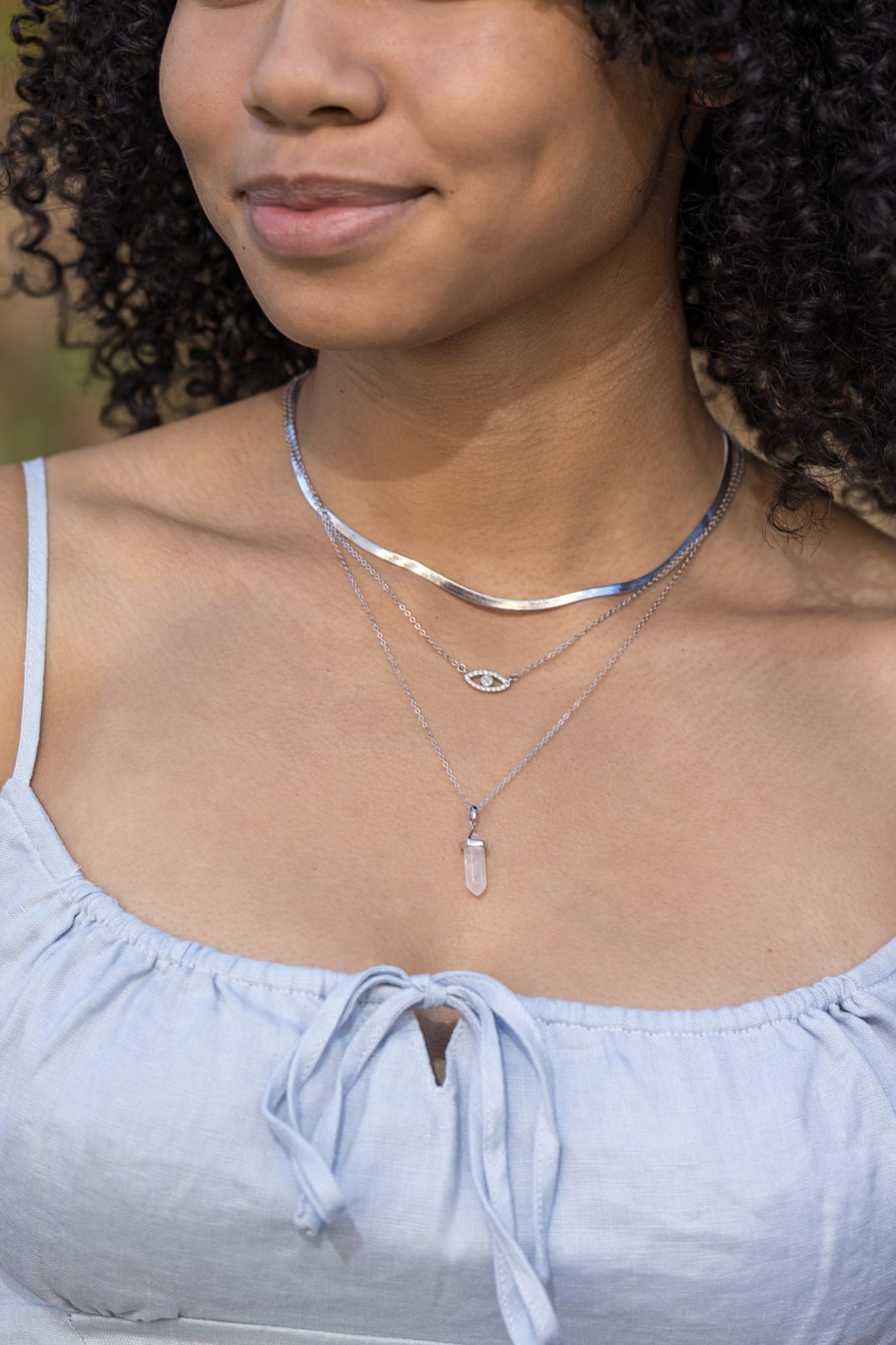 Indy Mini Power Crystal Necklace in White Gold Plating