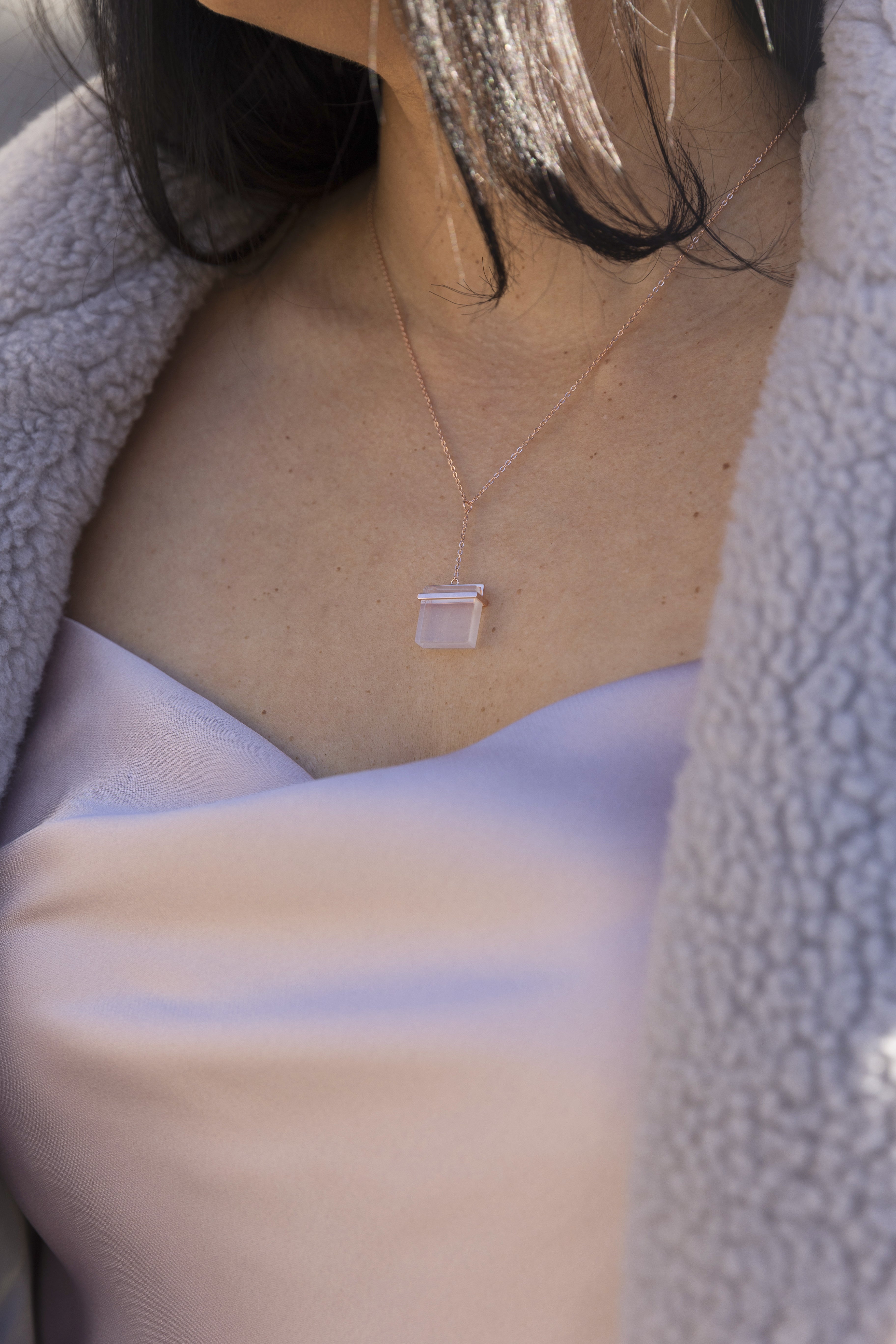 Alexander Square Crystal Y-Necklace in Rose Gold Plating