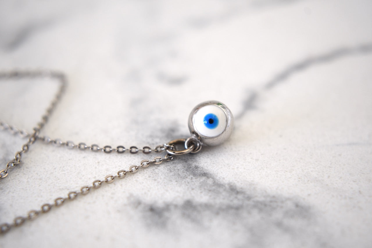Cami Round Eye Necklace in White Gold Plating