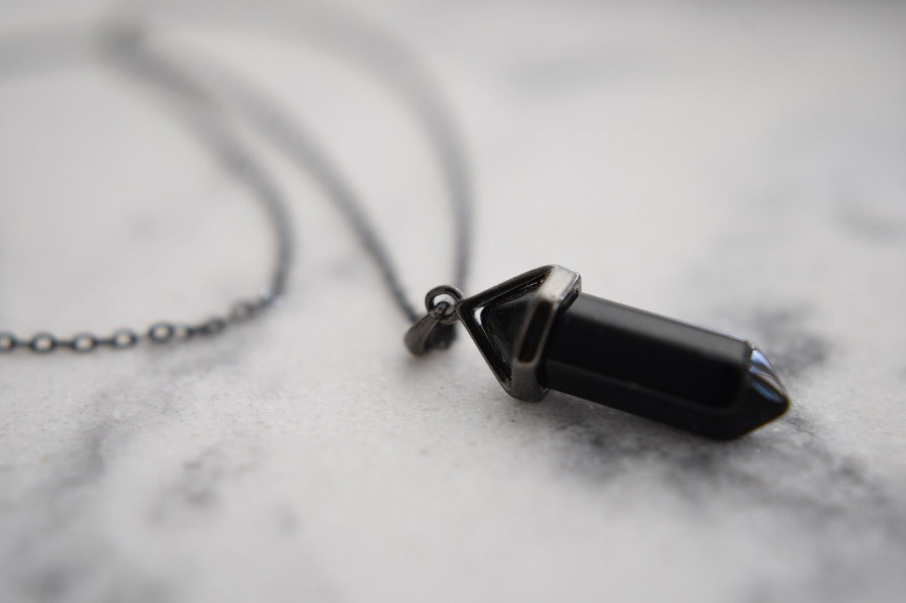 Indy Mini Power Crystal Necklace in Black Gold Plating
