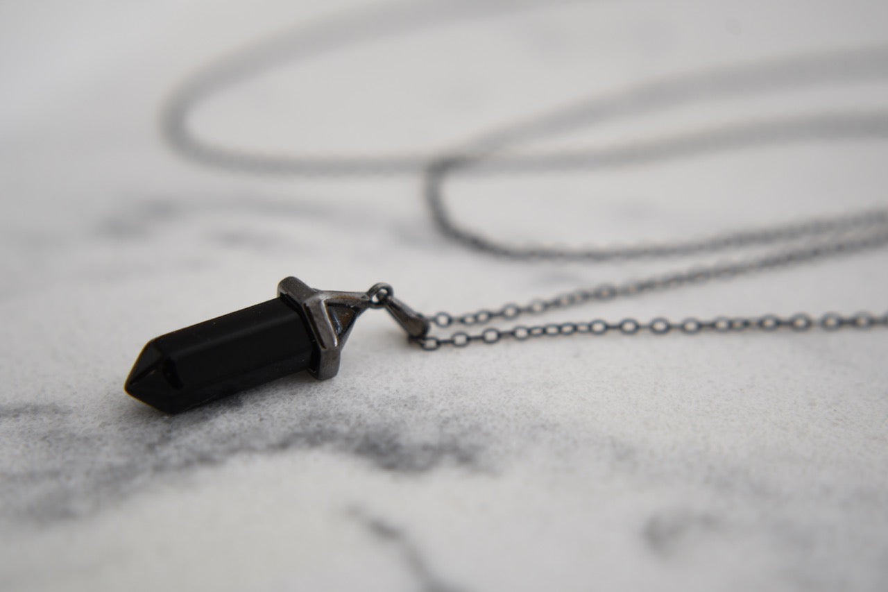 Indy Mini Power Crystal Necklace in Black Gold Plating