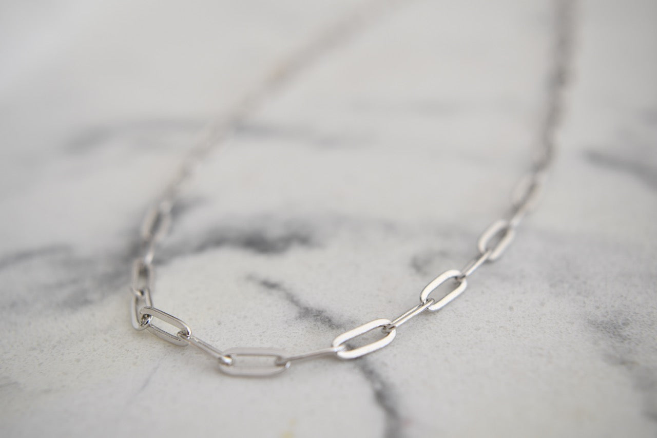 Ashes Paperclip Necklace in White Gold