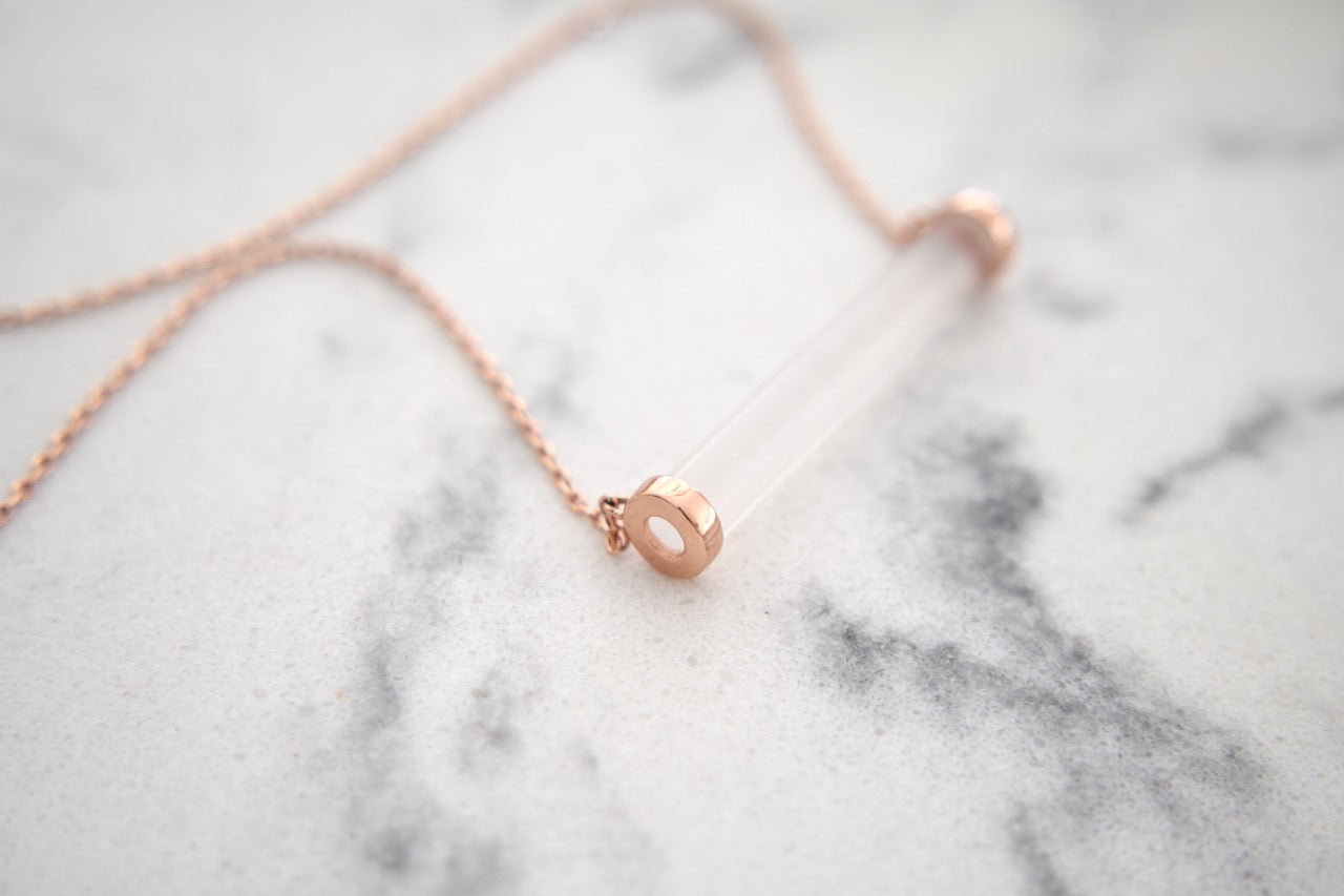 Aidyn Crystal Bar Necklace in 14K Rose Gold