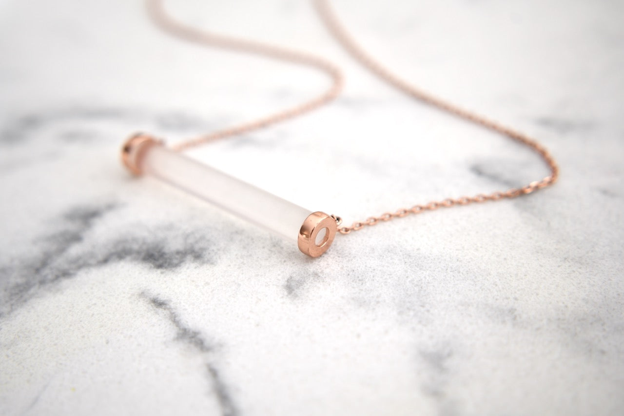 Aidyn Crystal Bar Necklace in 14K Rose Gold