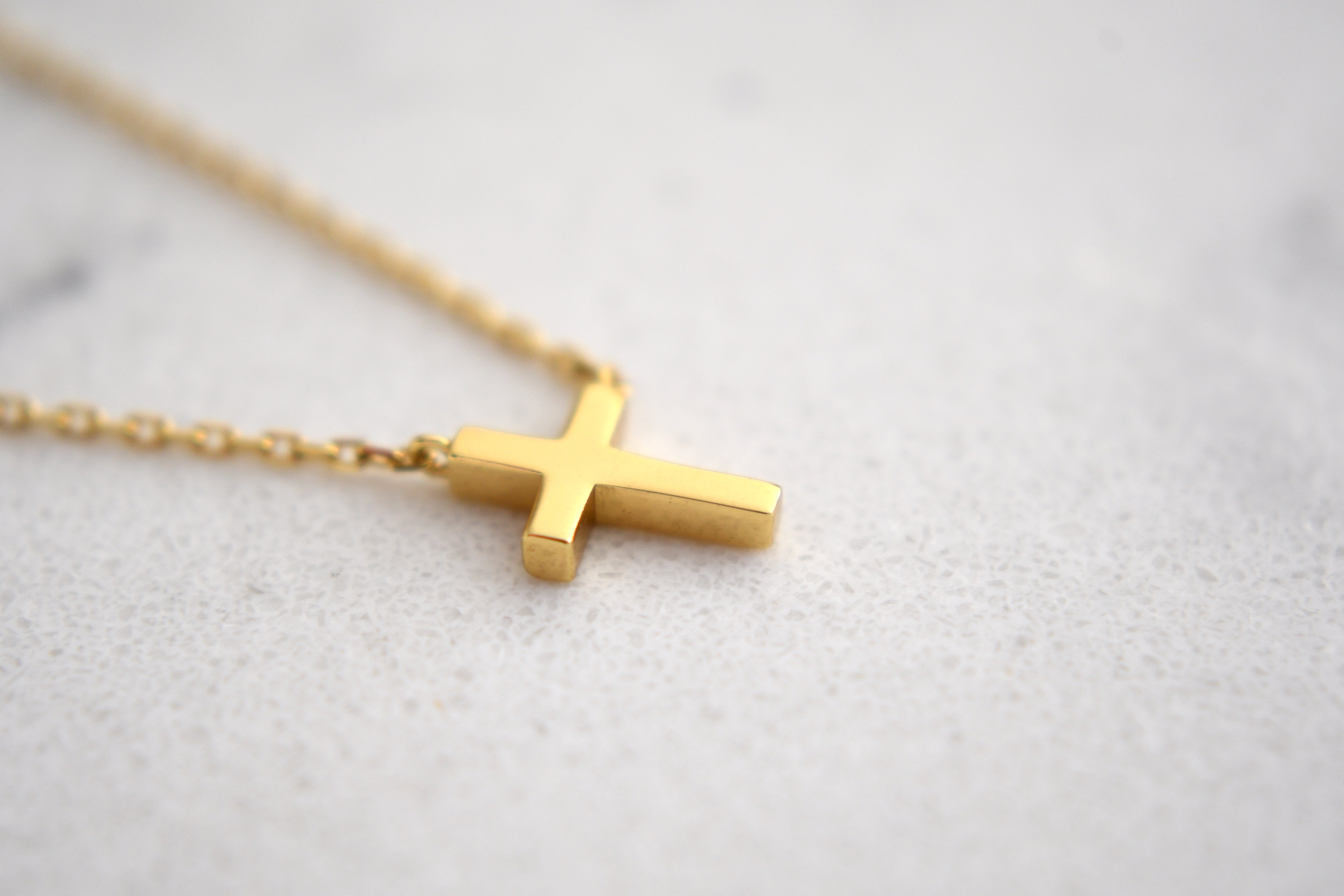 Jair Leaning Cross Necklace in 14K Gold Plating